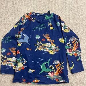 Polo by Ralph Lauren Kids Swim Rashguard - Blue with Ocean Print- 2T